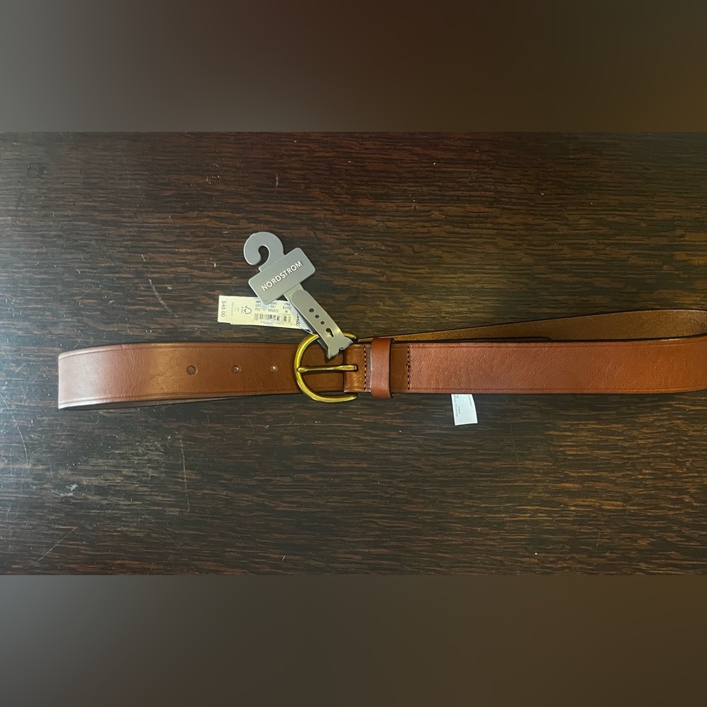 Madewell Tan Leather Belt with Gold Buckle